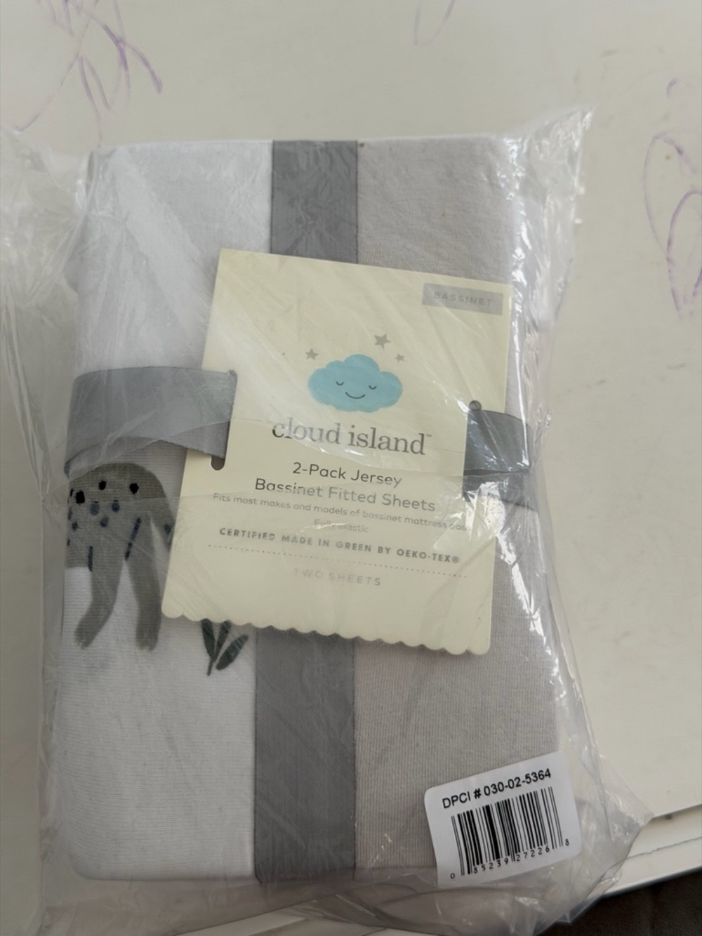 Cloud island Gray and White Jersey Bassinet Sheet Duo. Cute animals